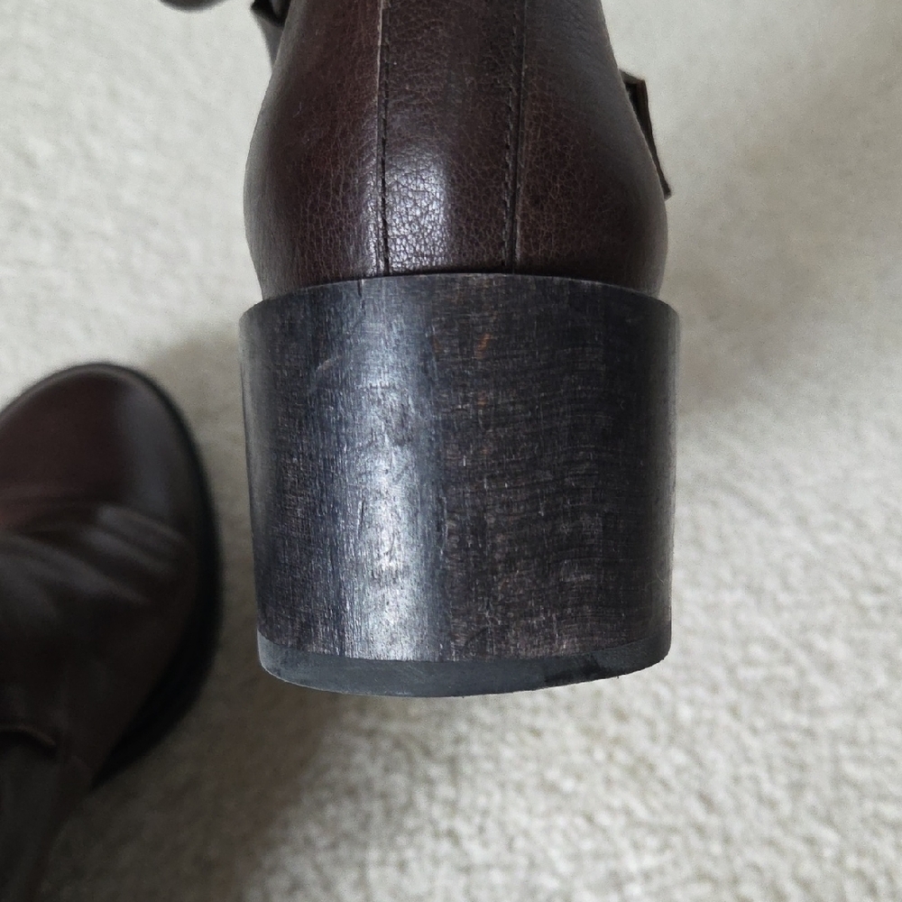 COCLICO Dark Brown Leather Combat Block Heel Boots w Velcro Closure Straps - Picture 8 of 9